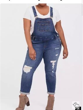 torrid Blue Distressed Denim Overalls